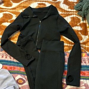 Waffle workout set. Full length leggings with cropped jacket